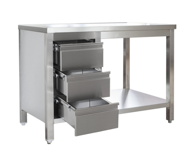 A&S Gastro roestvrijstalen werktafel met links gelast ladeblok, diepte 600 mm, met onderblad, AISI 304, 800 x 600 x 850 mm, ARTGSL086