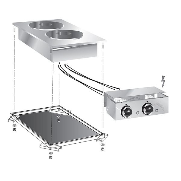 Gastro-Inox inbouw elektrisch fornuis, 2-pits kookplaat, 40cm met aansluitdoos, 160.506