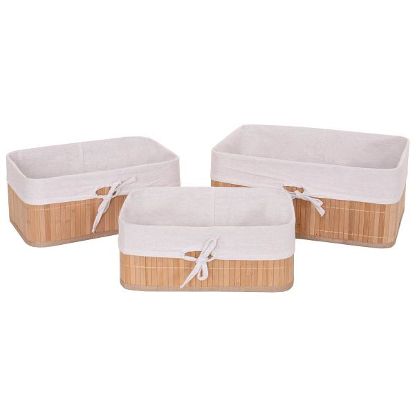 Mendler Set van 3 opbergmand HWC-C21, mand opbergdoos besteldoos sorteerdoos plankmand, bamboe, natuurlijke kleur, 61220