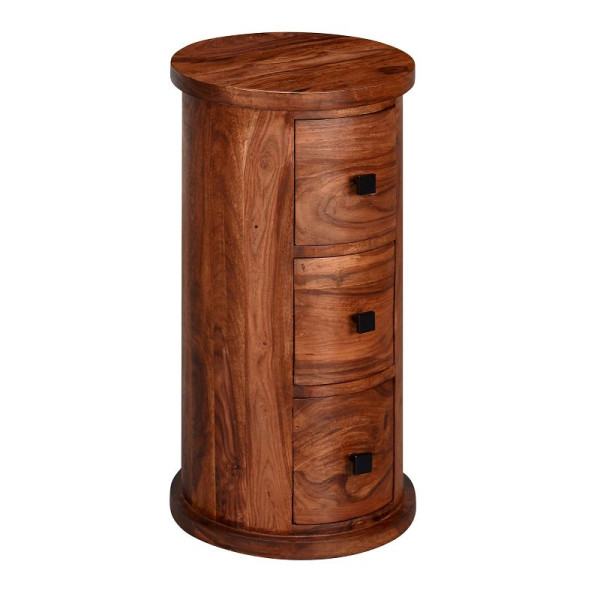 Wohnling Design Dressoir Sheesham massief hout 35x65x35 cm, met 3 lades, rond, WL6.149