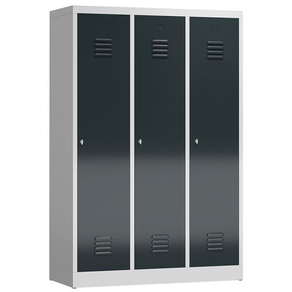 Lüllmann ClassiX kledingkast, 3 vakken met zwart-wit scheiding, 1800 x 1185 x 500 mm, lichtgrijs/antracietgrijs, X-515138