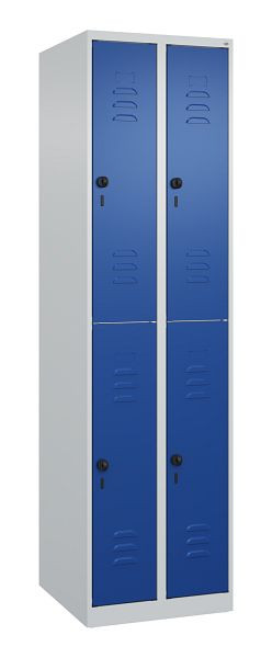 C+P Doppelstöckiger Spind Classic PLUS, 2 Abteile, 1850x500x500mm, 7035/5010, Drehriegel, 080300-29 S10003