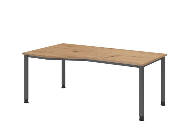 Hammerbacher bureau HS18, 180 x 100/80cm, blad: knoestig eiken, 25 mm dik, 4-poots frame in grafiet, werkhoogte 68,5-81cm, VHS18/R/G