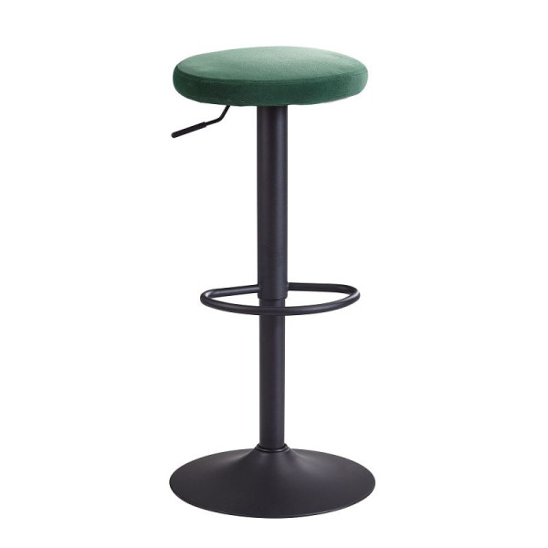 Wohnling barkruk fluwelen groene kruk zonder rugleuning 58 - 79 cm, stof / metaal 100 kg, WL6.198