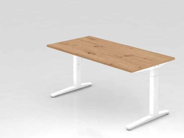 Hammerbacher bureau XB16, 160 x 80 cm, blad: knoestig eiken, 25 mm dik, 2 mm ABS rand, rechthoekige vorm, wit, VXB16/R/WW