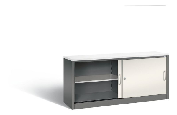 C+P dressoir met schuifdeuren Acurado, H720xB1600xD400mm, kleur: vulkaangrijs / parelwit, beugelgreep, 2 niveaus, 5724-00 S10319