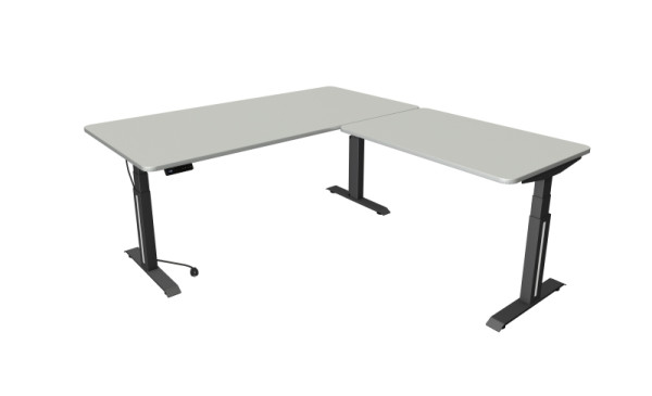 Kerkmann Move Professionele zit-statafel, B 2000 x D 1000 mm met aanbouwelement 1200 x 800 mm, elektrisch in hoogte verstelbaar 640-1290 mm, lichtgrijs, 10073311