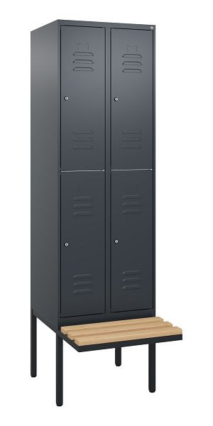 C+P dubbeldekskast Classic PLUS, 2 vakken, 2120x600x815mm, 7016/7016, cilindersloten, beukenhouten zitlatten, zitting, 0803407-20 S10102