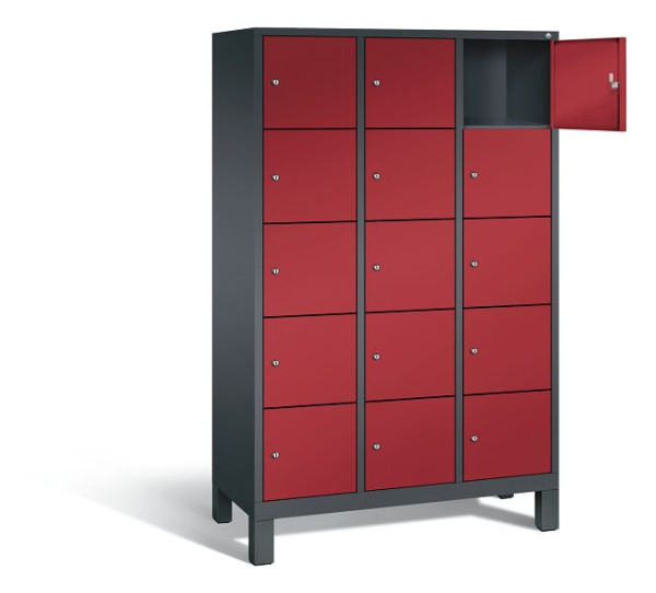 C+P lockerkast Evolo, H1850xB1200xD500mm, kleur: zwartgrijs/robijnrood, 48010-325 S10102