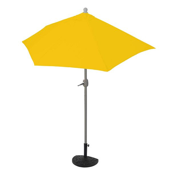 Mendler parasol halfrond Parla, halve parasol balkonparasol, UV 50+ polyester/aluminium 3kg, 270cm geel met standaard, 97729+35128
