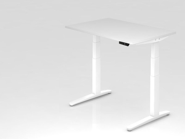 Hammerbacher elektrisch zit-sta bureau 120x80cm wit/wit, rechthoekige vorm, VXBHM12/W/WW