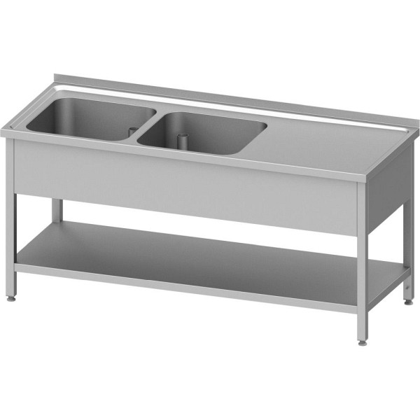 Stalgast spoelunit met onderstel 1300x600x850 mm, met twee schalen links, met opstaande rand, gelast, VST13623LA