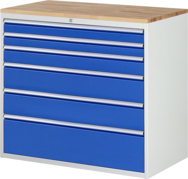 RAU ladekast serie 7000, massief beuken werkblad, 6 x lade maat XXL 2xH90, 1xH120, 2xH180, 1xH270 mm, 1145x1035x650 mm, 03-XXL7.7A-B.11