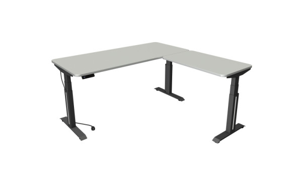 Kerkmann Move Professionele zit-statafel, B 1800 x D 800 mm met aanbouwelement 1000 x 600 mm, elektrisch in hoogte verstelbaar 640-1290 mm, lichtgrijs, 10073111