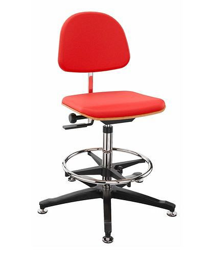 Dauphin werkstoel rood gestoffeerd, vloerglijders, voetring, 266903