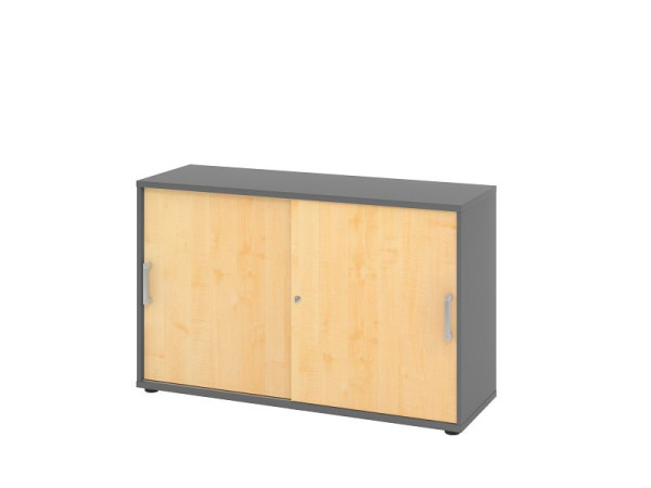 Hammerbacher schuifdeurkast 1752S CE, 2 OH, romp: grafiet/voorkant: esdoorn 120 x 40 x 74,8 cm (BxDxH), 2 schuifdeuren, chromen handgreep CE, V1752S/G/3/CE