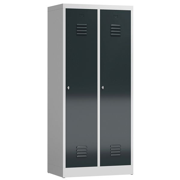 Lüllmann ClassiX kledingkast, 2 vakken met zwart-wit scheiding, 1800 x 800 x 500 mm, lichtgrijs/antracietgrijs, X-515128