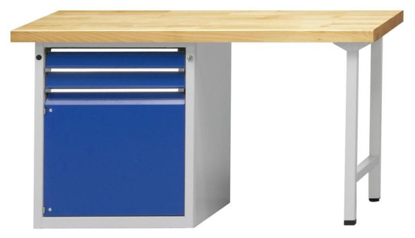 ANKE combinatie werkbank; 1500x700 mm; RAL 7035/5010; Linker onderkast 660x615 mm, 2 laden 90 mm; 1 deur 540 mm