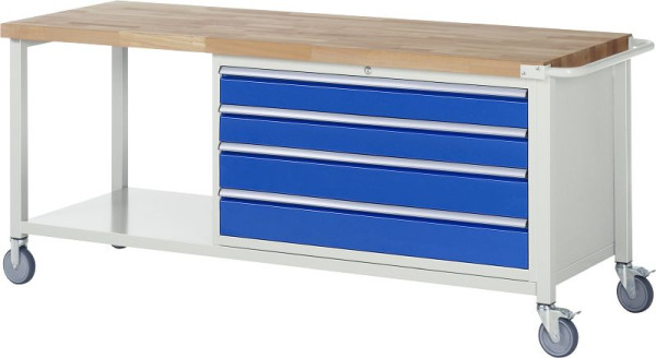 RAU verrijdbare werkbank serie 8000, 4 x XXL laden, opbergplank, 2000x880x700 mm, 05-8362A6-207B4S.11