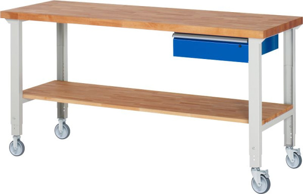 RAU verrijdbare werkbank (in hoogte verstelbaar) 7001A7, 2000x700x950-1000mm, elk 2 bokwielen en zwenkwielen, 05-7001A7-207B4H22.11