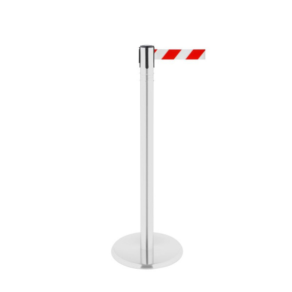 Stein HGS HGS personengeleidingssysteem -P-Line 360-, metaal, wit gecoat, rood/wit diagonaal (gearceerd), met bandeindstuk (standaard), bandlengte: 2,3 m, 40012-1302