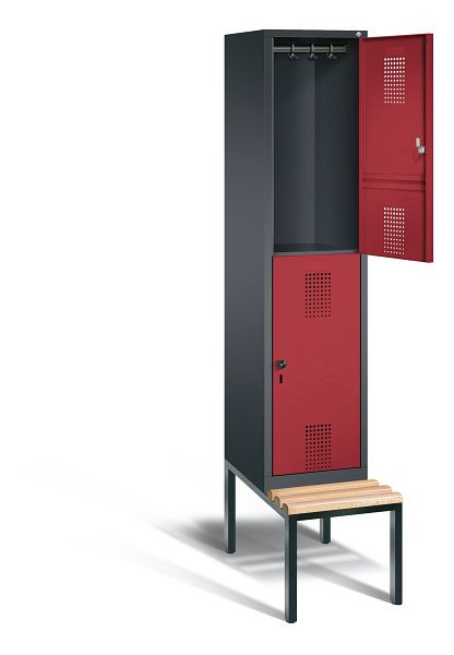 C+P locker 2-laags Evolo, H2090xW420xD815mm, kleur: zwart-grijs/robijnrood, 48350-12 S10067