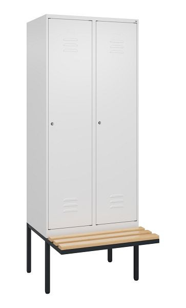 C+P Umkleidespind Classic PLUS, 2 Abteile, 2120x800x815mm, 9016/9016, Zylinderschlösser, Buche-Sitzleisten, 0800407-22 S10058