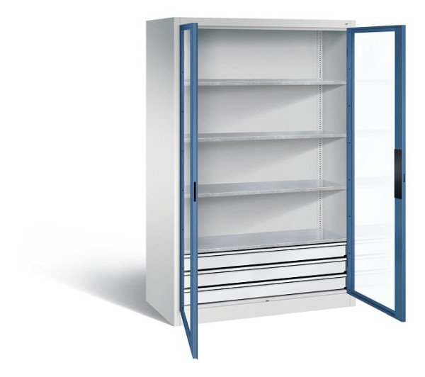 C+P gereedschapskast Acurado, H1950xB1200xD600mm, kleur: lichtgrijs / verre blauw, verzonken handgreep, 8932-5532 S10006