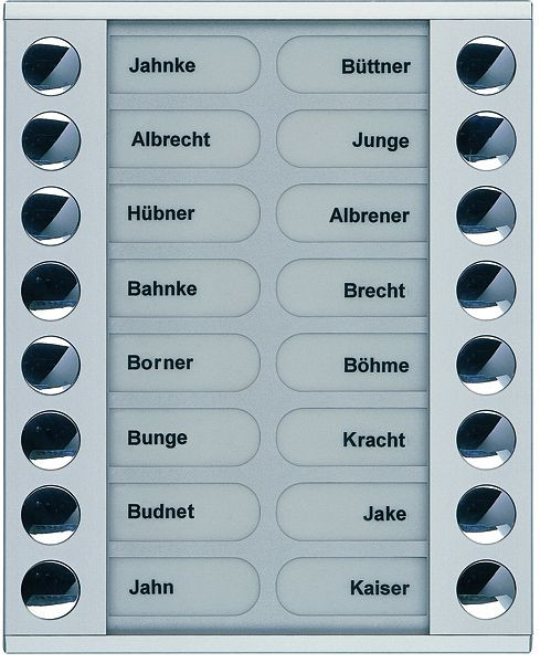 TCS beldrukkeruitbreiding voor audio voordeurstation serie PES/AVE 16 beldrukkers (rechts/links uitgelijnd), AP zilver, PET16-EN/04