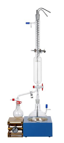 Rettberg circulatieapparaat voor oplosmiddelen, lange uitvoering, met roestvrijstalen Dimroth condensor, met PTFE patentkraan, 137020000