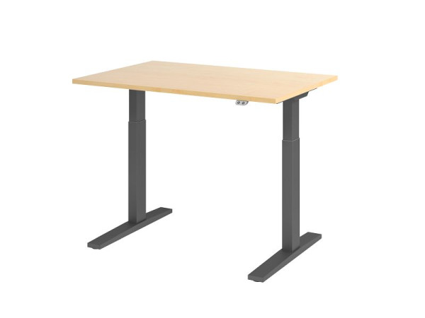 Hammerbacher bureau XMKA12, 120 x 80 cm, blad: esdoorn, 25 mm dik, ABS dikke rand, rechthoekige vorm, grafiet, VXMKA12/3/G
