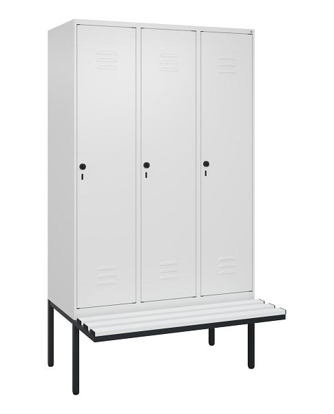C+P Umkleidespind Classic PLUS, 3 Abteile, 2120x1200x815mm, 9016/9016, Drehriegel, je 2 Doppel-Haken, 0800407-32F S10044