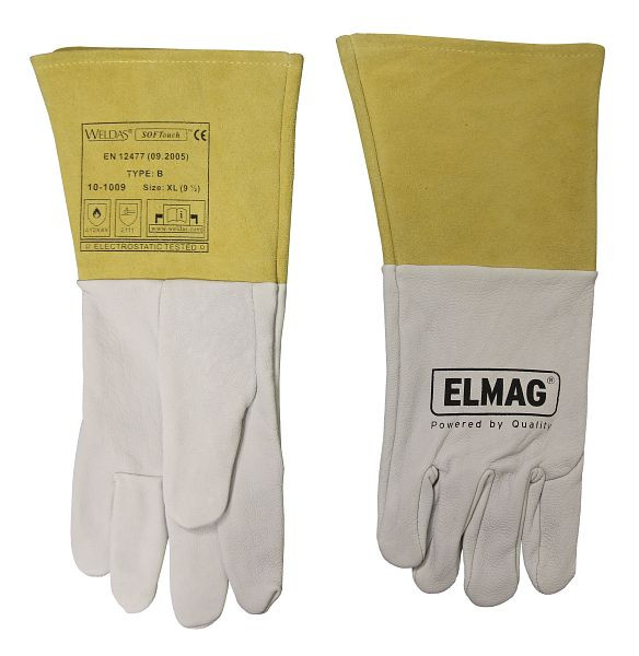 ELMAG 5-vingerlashandschoenen WELDAS 10-1009 XL, TIG/TIG van volledig geitenleer met manchet van rundsplitleer, lengte: 35 cm, maat 9,5 (1 paar), 59152