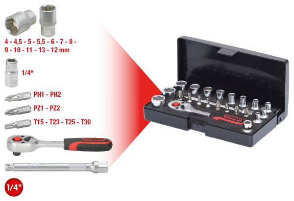 KS Tools 1/4" dopsleutelset, 23-delig, 911.0623