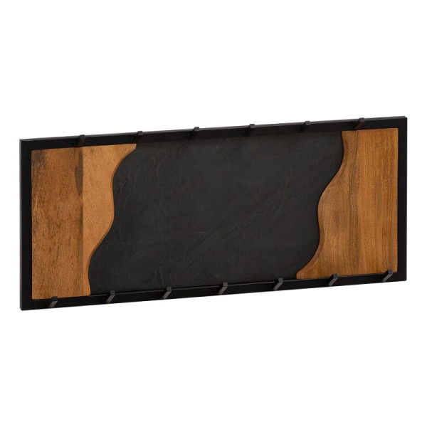 Wohnling wandkapstok Mango massief hout / steenlook 80x36x6 cm, haakrek voor jassen, sjaals en hoeden, halkapstok met golfpatroon, WL6.772