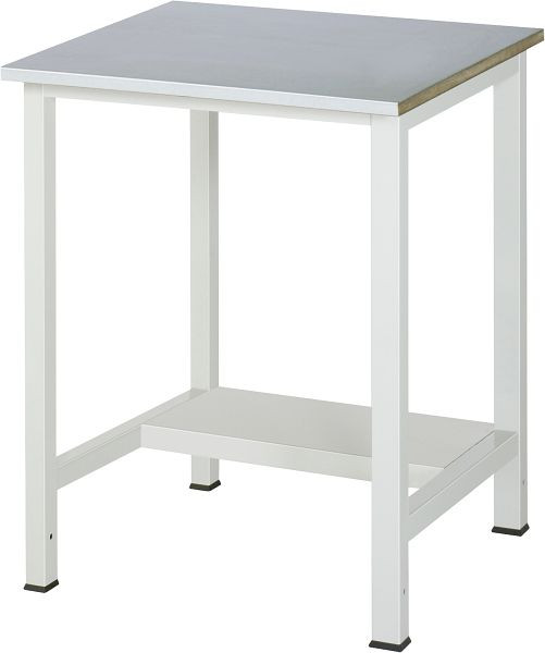 RAU werktafel serie 900, B750 x D800 x H825mm, werkblad met RVS plaatbekleding, dikte 25mm, met planchet onder, diepte 320mm, 03-900-3-ES25-07.12