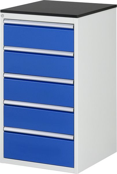 RAU ladekast serie 7000, B580 x D650 x H1030 mm, 5 x lade afmeting L 4xH180, 1xH210 mm, werkblad met melamineharscoating, 03-L7.5A-M.11