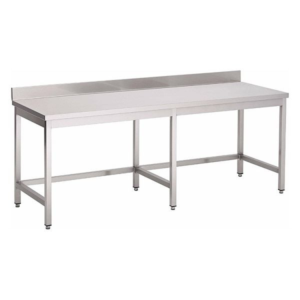 Gastro-Inox RVS AISI 430 werktafel met opstaande rand, 2800x700x850mm, versterkt met 18 mm dik, gecoate spaanplaat, 301.255