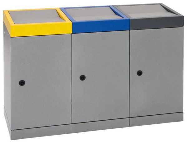 stumpf afvalscheiding ProTec-Plus, drievoudig station, grijze aluminium structuur / 1003, 5010, 7016, verzinkte binnenemmer, volume: 3x30 liter, 607-030-0-2-030