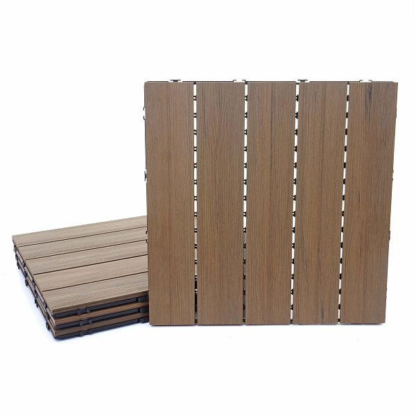 Mendler WPC vloertegel HWC-E20, houtlook balkon/terras, 3D-structuur lineair, 4x elk 50x50cm = 1m2, gestempeld bruin, 65172