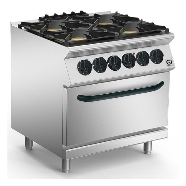Gastro-Inox 700 &quot;High Performance&quot; gasfornuis 4 pits met Gastronorm 2/1 elektrische oven, 80cm, staand model, 170.006
