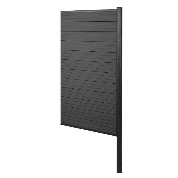 Mendler WPC inkijkscherm Sarthe, windscherm, aluminium paal voor inbetonneren, smal aanbouwelement, 95cm antraciet, 76245+3x76239+76242+76266