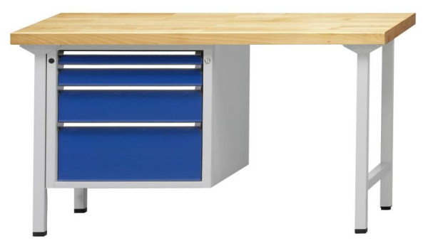ANKE combinatie werkbank; 1500x700 mm; RAL 7035/5010; Linker onderkast 660x615x600 mm, 4 laden 60, 90, 150, 240 mm