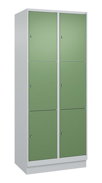 C+P lockerkast Classic PLUS, onderstel, 2 vakken met elk 3 vakken, 1950x800x500mm, 7035/6011, 080020-223 S10006