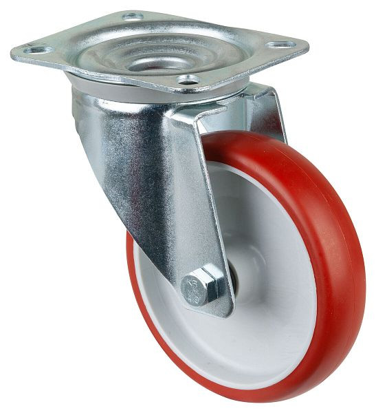 BS rollen transportrol, wielbreedte 35 mm, wiel-Ø 150 mm, draagvermogen 240 kg, polyurethaan rood, wiellichaam kunststof, rollager, plaat, L400.B31.150