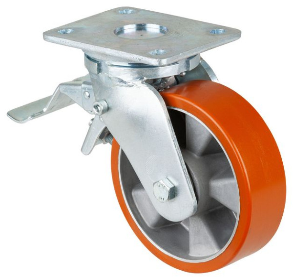 BS-wielen Zwaarlastwiel met wiel/slot, B50 mm, Ø160 mm, tot 600 kg, oppervlak gegoten polyurethaan 95 Shore A, aluminium, kogellager, RR120.B90.160