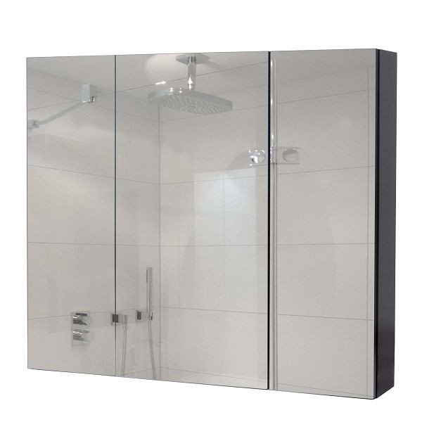 Mendler spiegelkast HWC-B19b, badkamerkast bovenkast, 6 planken hoogglans 70x80x16cm, zwart, 97808
