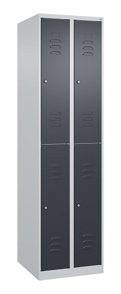 C+P Doppelstöckiger Spind Classic PLUS, 2 Abteile, 1850x500x500mm, 7035/7016, Zylinderschlösser, 080300-29 S10014
