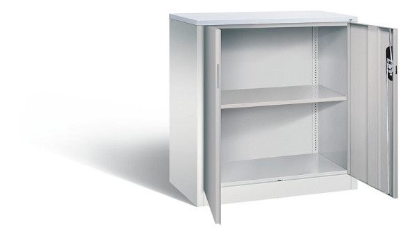 C+P kantoorkast Acurado, H1000xW930xD500mm, kleur: lichtgrijs/wit aluminium, verzonken handgreep, 2 niveaus, 9286-1200 S10351