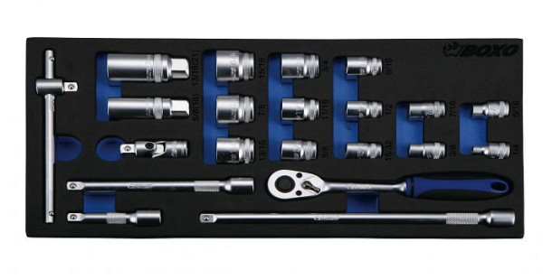 Boxo 3/8" SAE dopsleutelset in foam, 21 stuks, VE: 5 stuks, BX002S-2